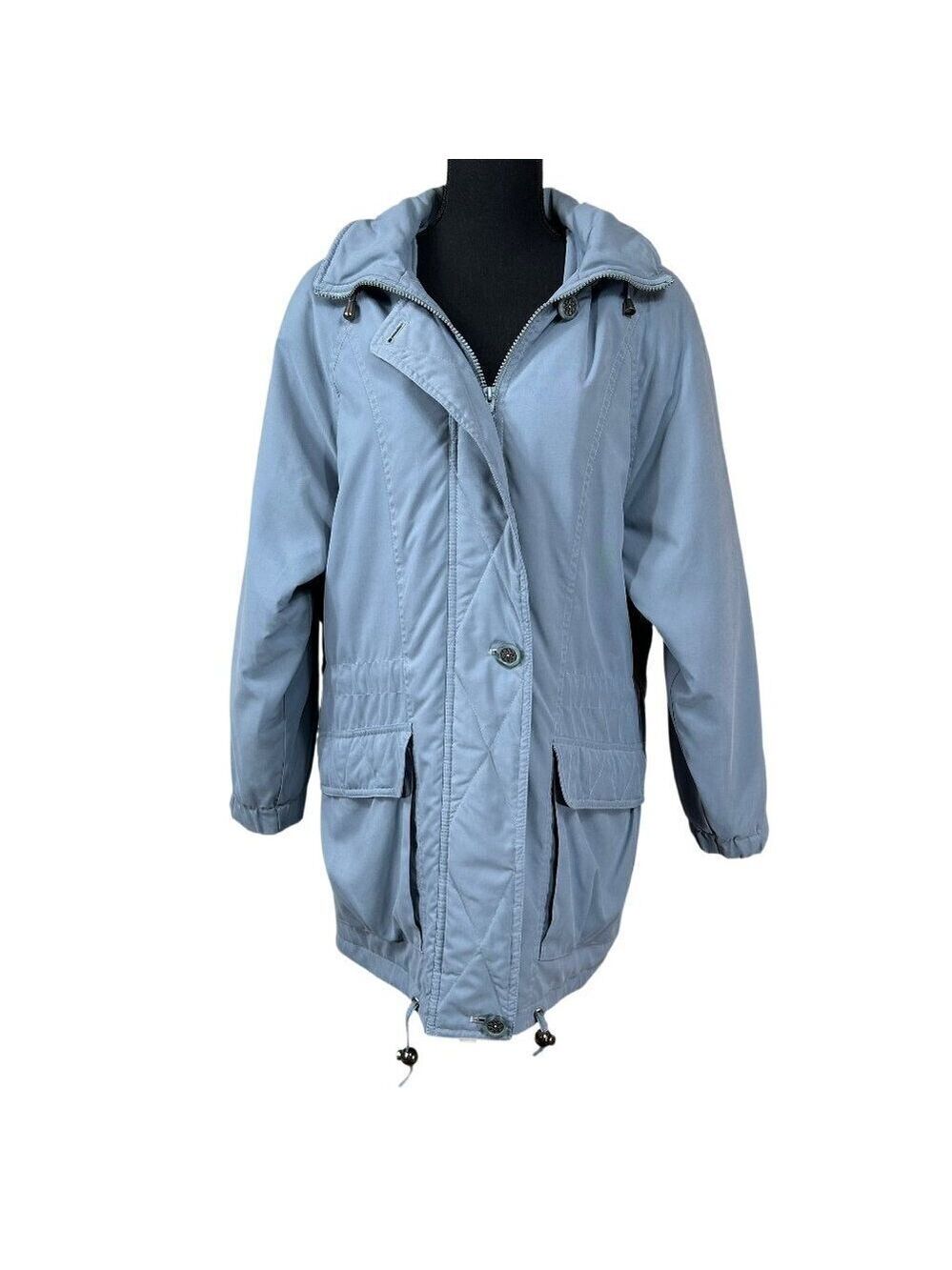 London Fog Women's Baby Blue Hooded Soft Zip Button Anorak Coat Size S
